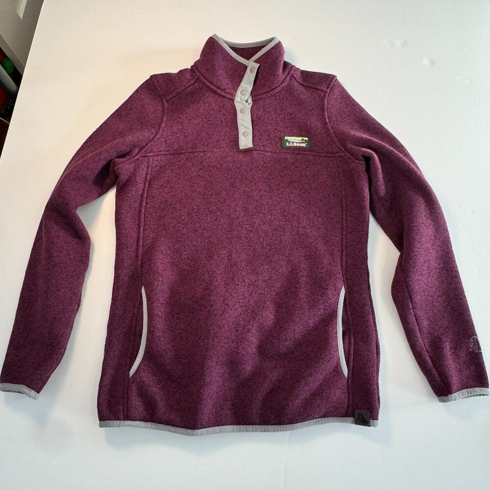 LL Bean Pullover Fleece Sweater 1/4 Snap Women's XS Maroon Pockets Long Sleeve